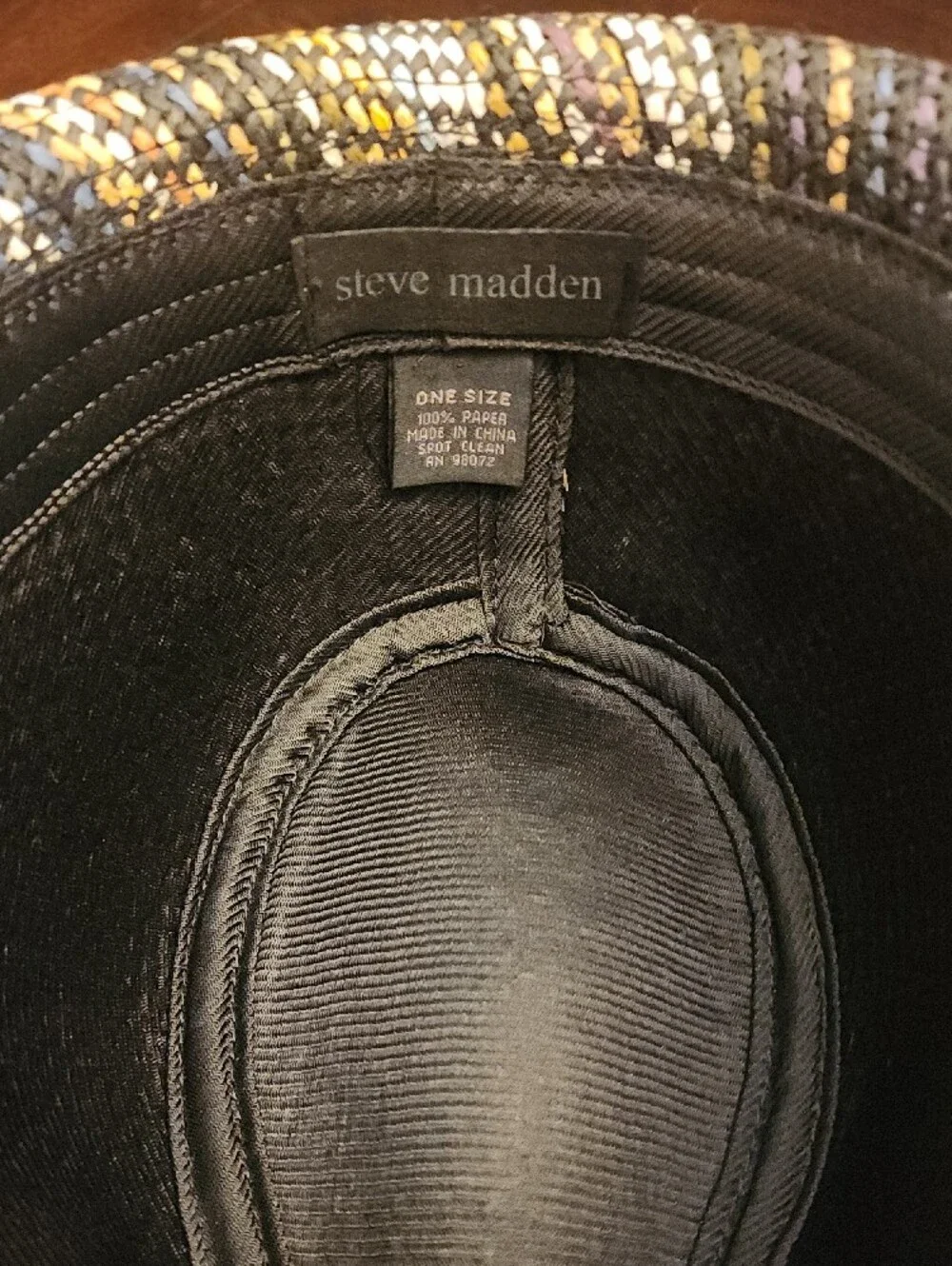 Steve Madden Black Woven Fedora with Multicolor Stripes